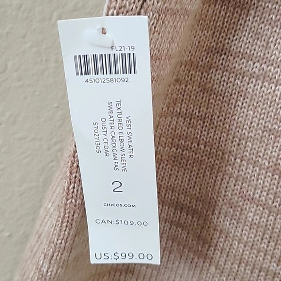 Chico's Neutral Knit Longline Open Front Elbow Sleeve Cardigan Sweater - Size L - Picture 6 of 6